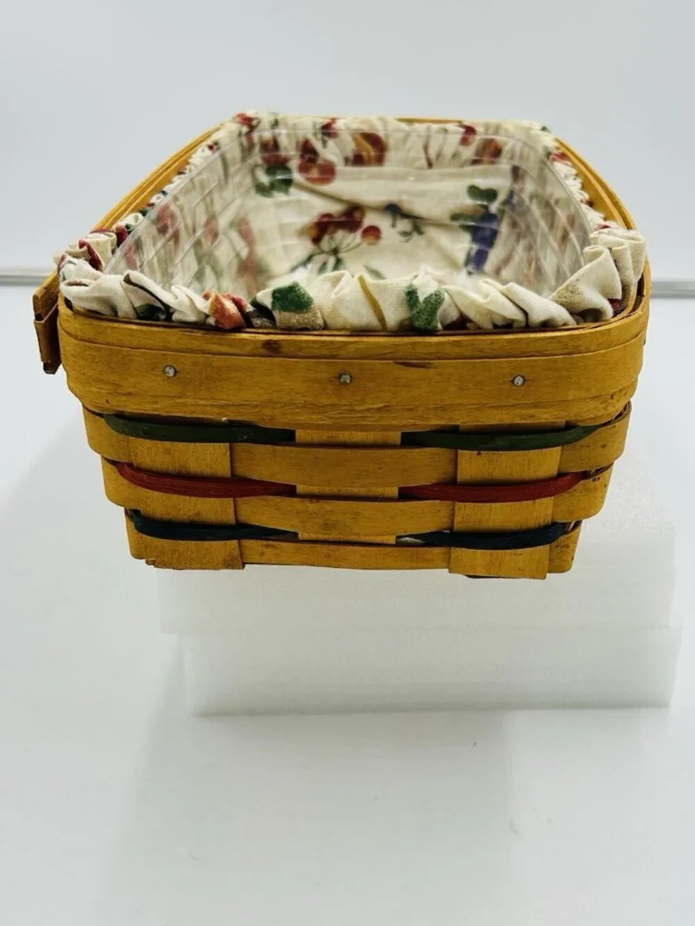 Longaberger Multi Color Cracker Basket 14.5 x 8 x 3.5 Fabric Plastic Liner 1999